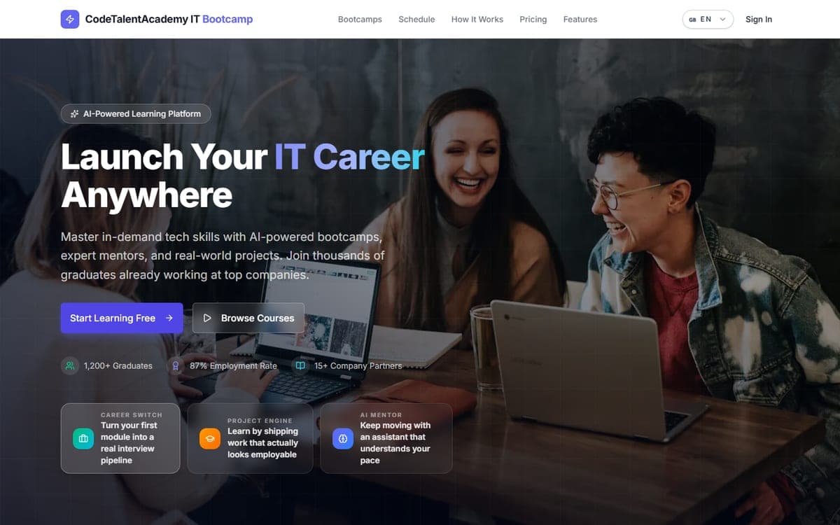Home page of CodeTalentAcademy